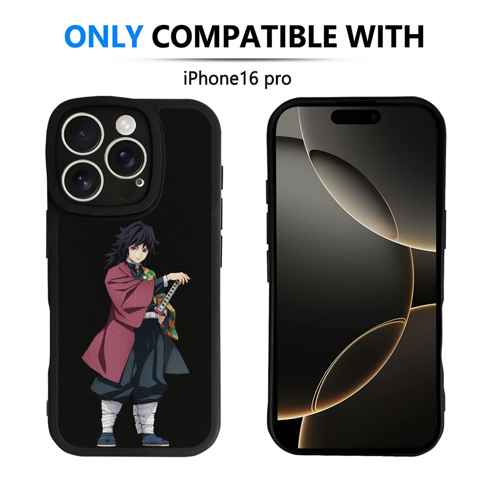 （画像用） 鬼滅の刃（きめつのやいば）水柱-冨岡 義勇／とみおか ぎゆう Tomioka Giyuu 【iPhone 16シリーズ対応】シリコンスマホケース（レザー調） 材質：シリコン